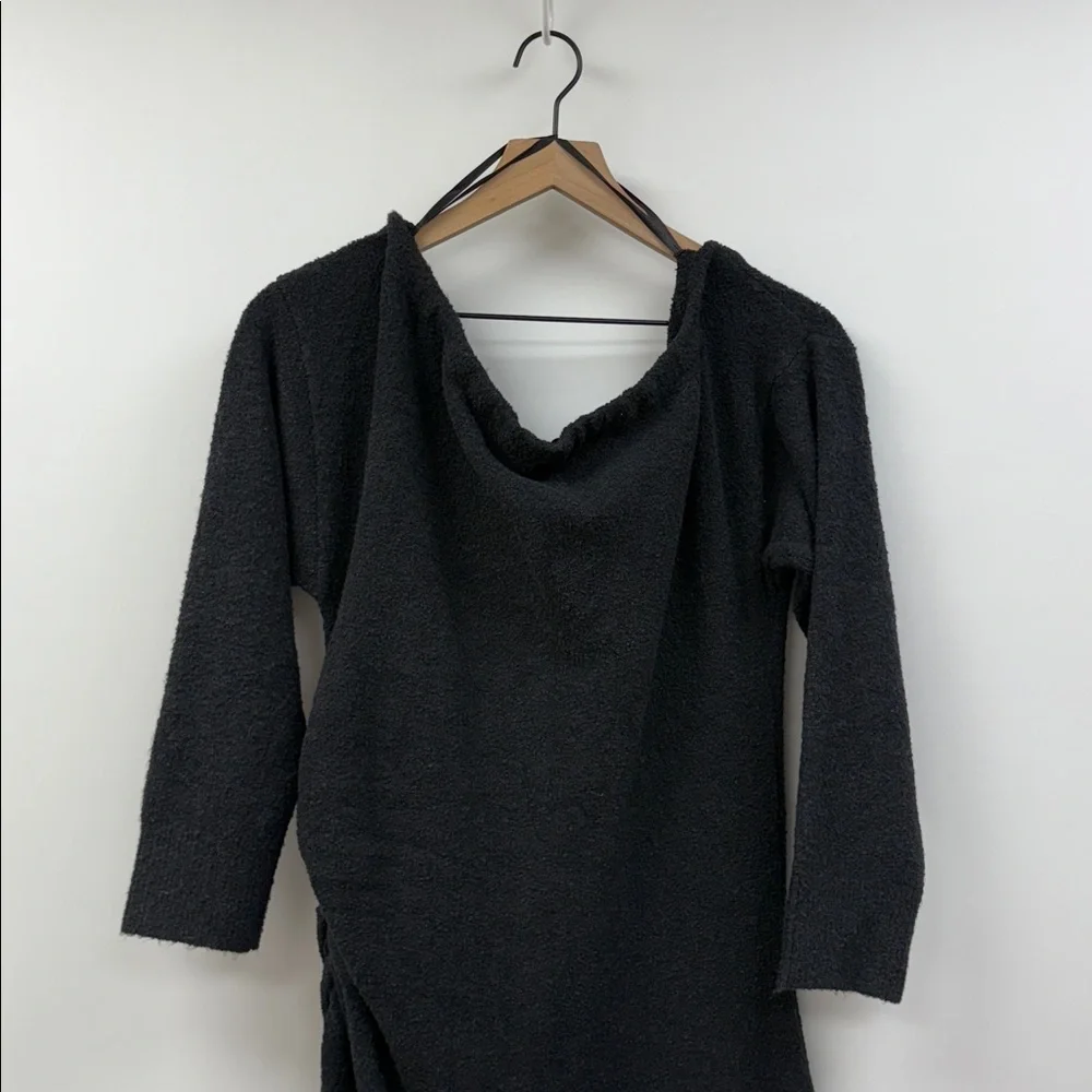 Abercrombie & Fitch Boucle Knit Off-the-Shoulder Ruched Maxi Dress Black LP
